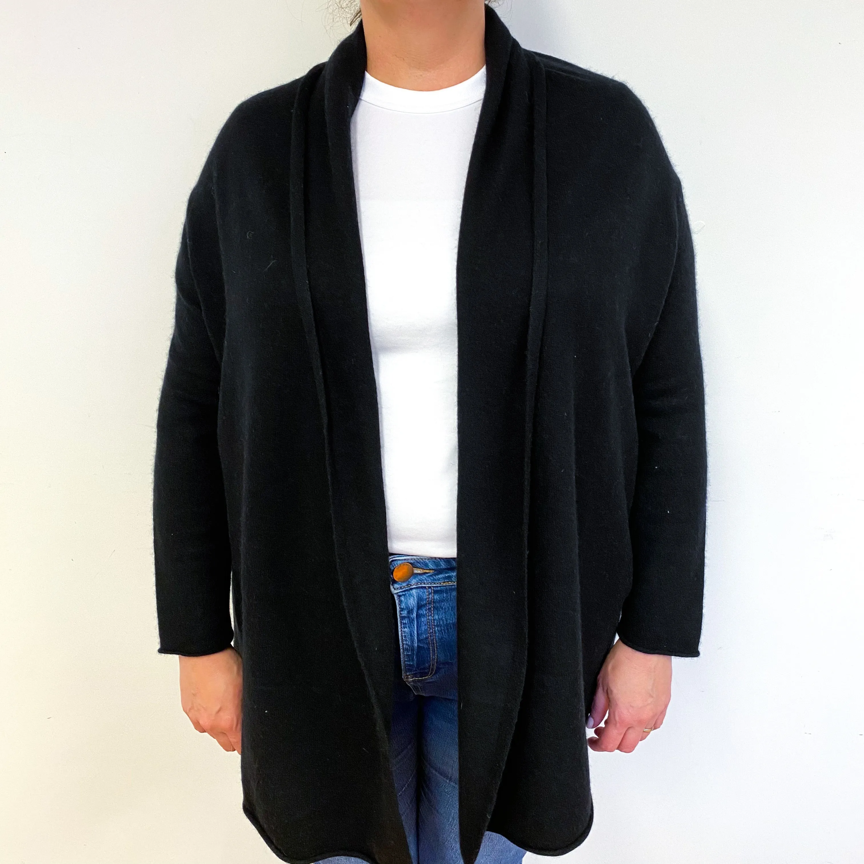 Black Cashmere Edge to Edge Cardigan Extra Large