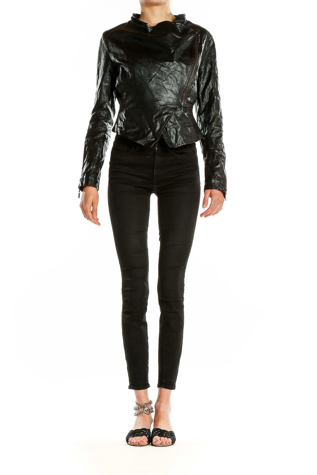 Black Faux Leather Asymmetrical Moto Jacket