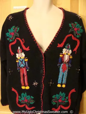 Black Festive Christmas Sweater with Dueling Nutcrackers