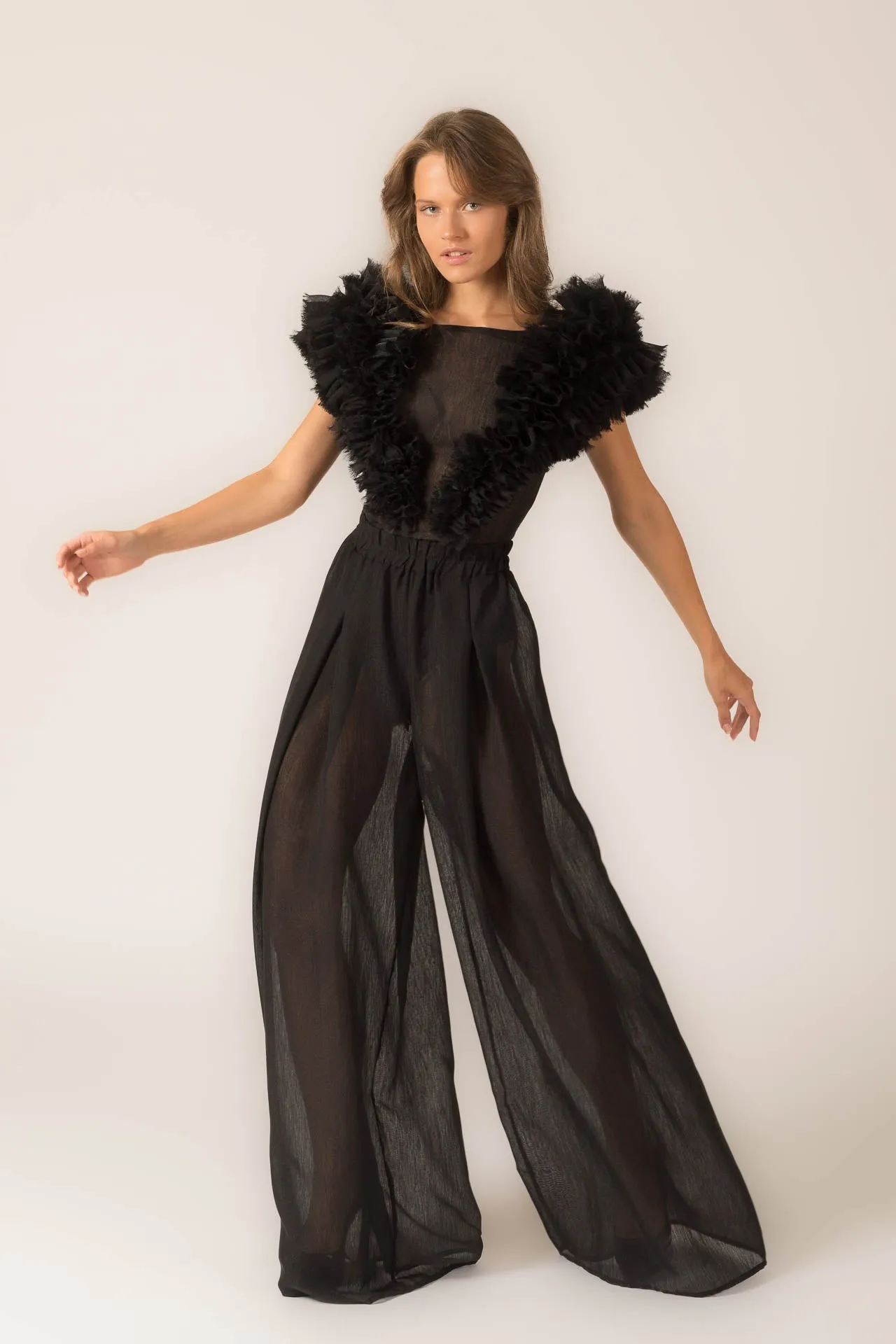 Black Frilled Organza Bodysuit