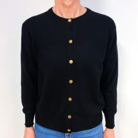 Black Golden Button Cashmere Crew Neck Cardigan Medium