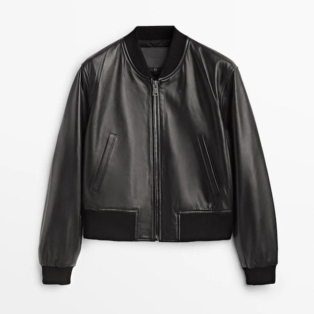 Black Leather Bomber Jacket