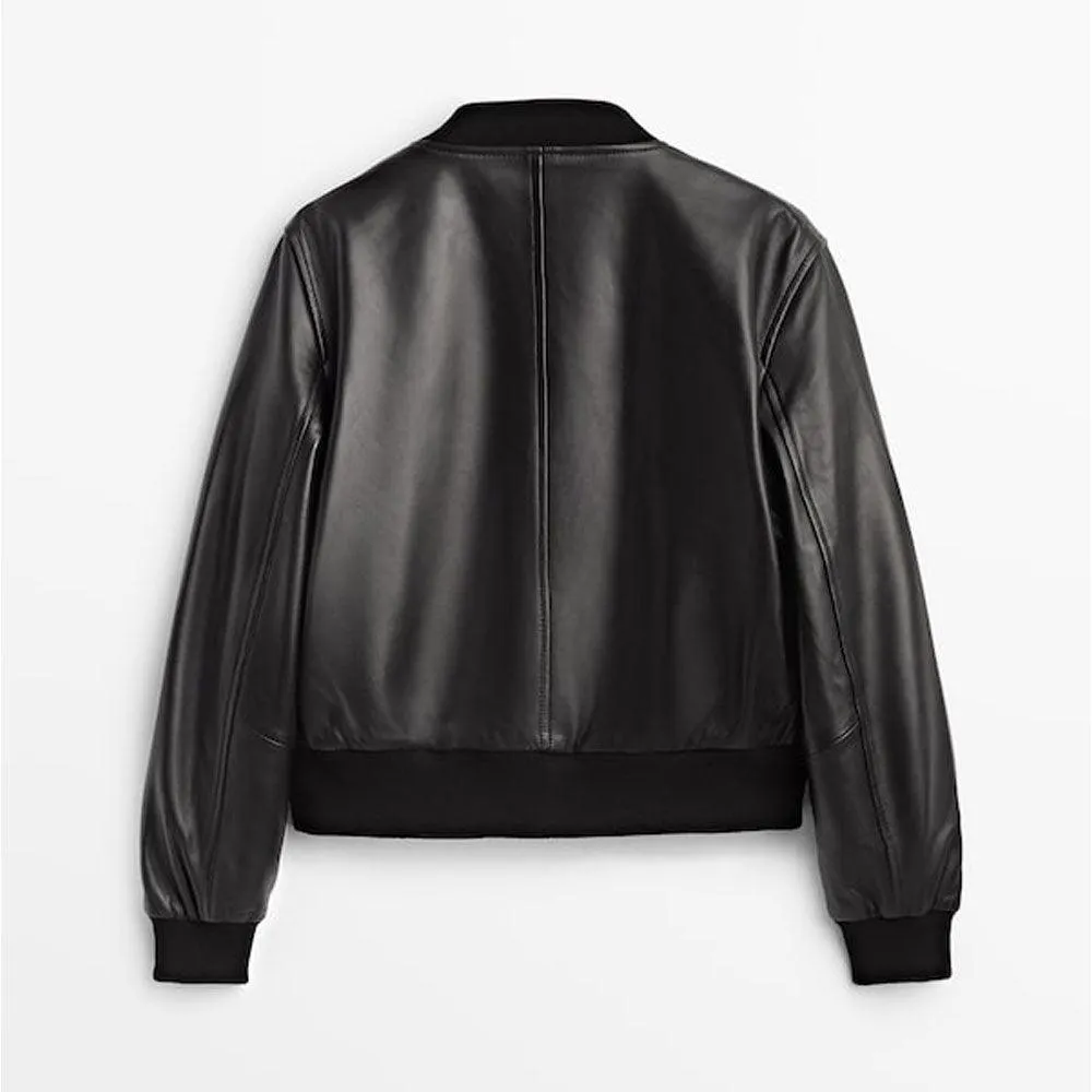 Black Leather Bomber Jacket