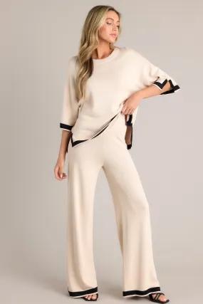 Bold Symphony Split Hem Beige Sweater Pants