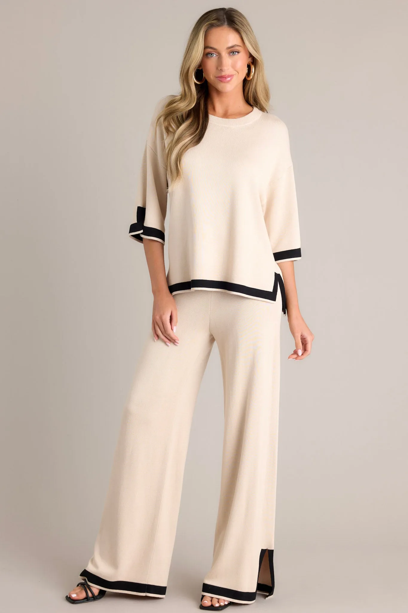 Bold Symphony Split Hem Beige Sweater Pants