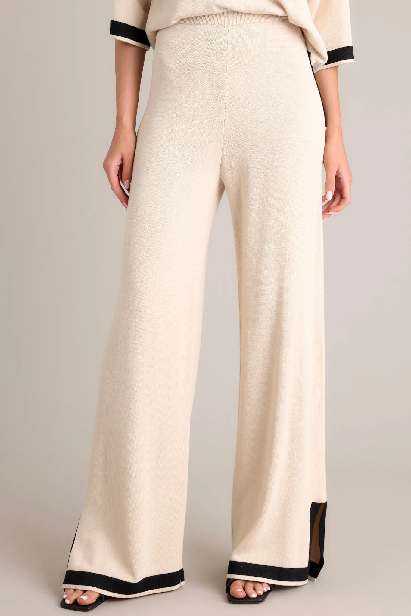 Bold Symphony Split Hem Beige Sweater Pants