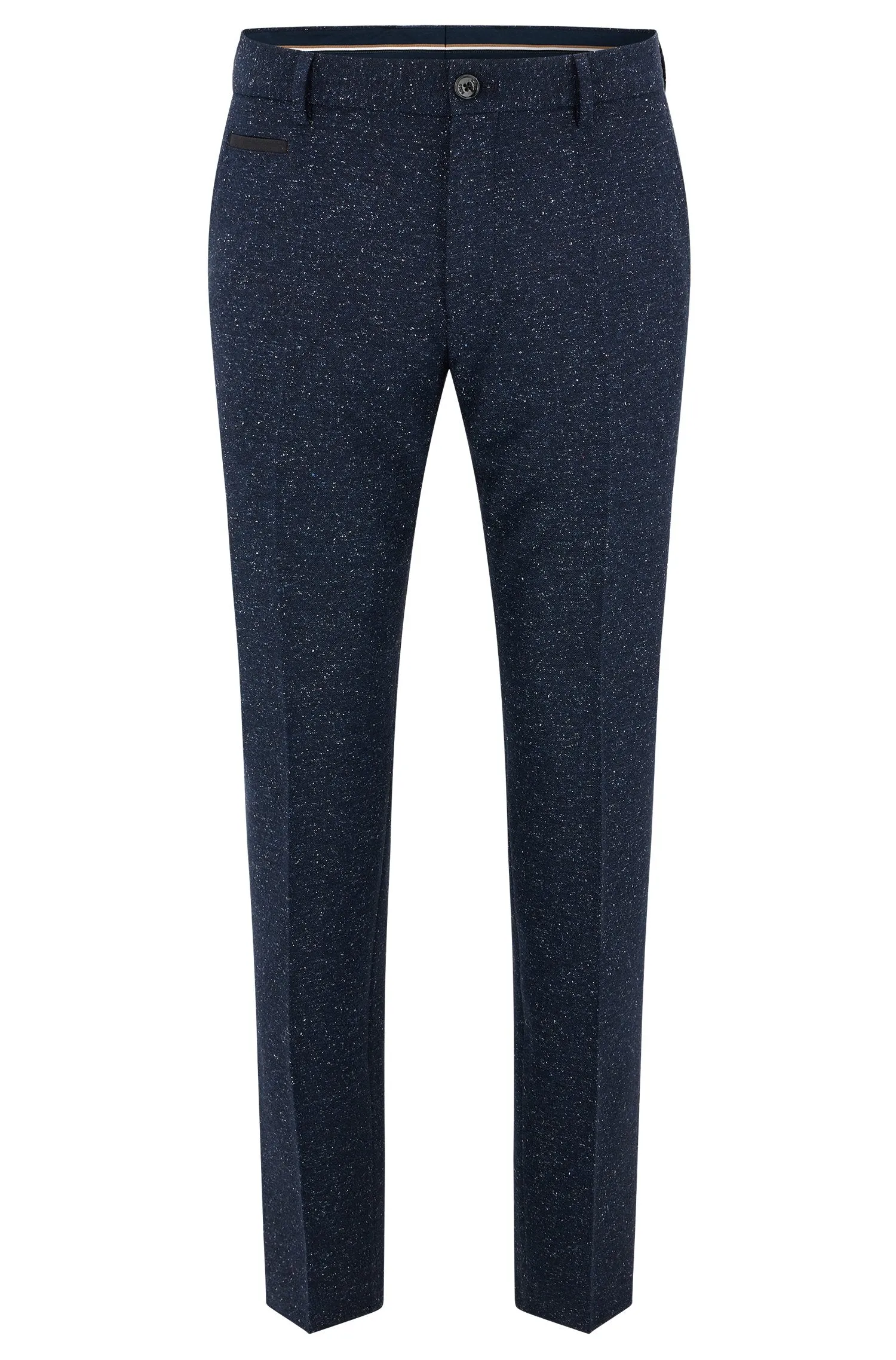 BOSS - H-GENIUS-224 Dark Blue Micro Pattern Trousers In A Wool Silk Blend 50481960 404