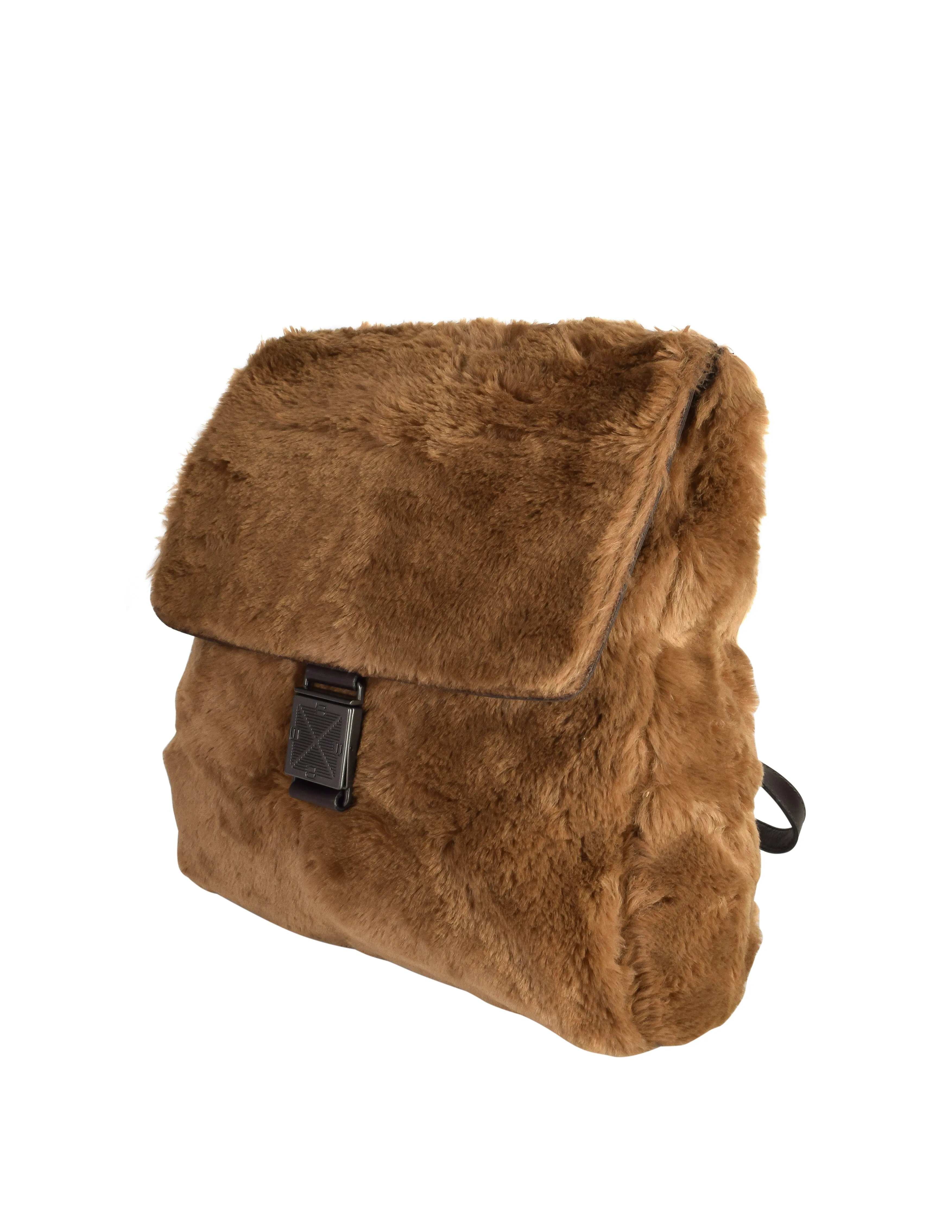 Bottega Veneta Vintage 1990s Brown Faux Fur Leather Backpack