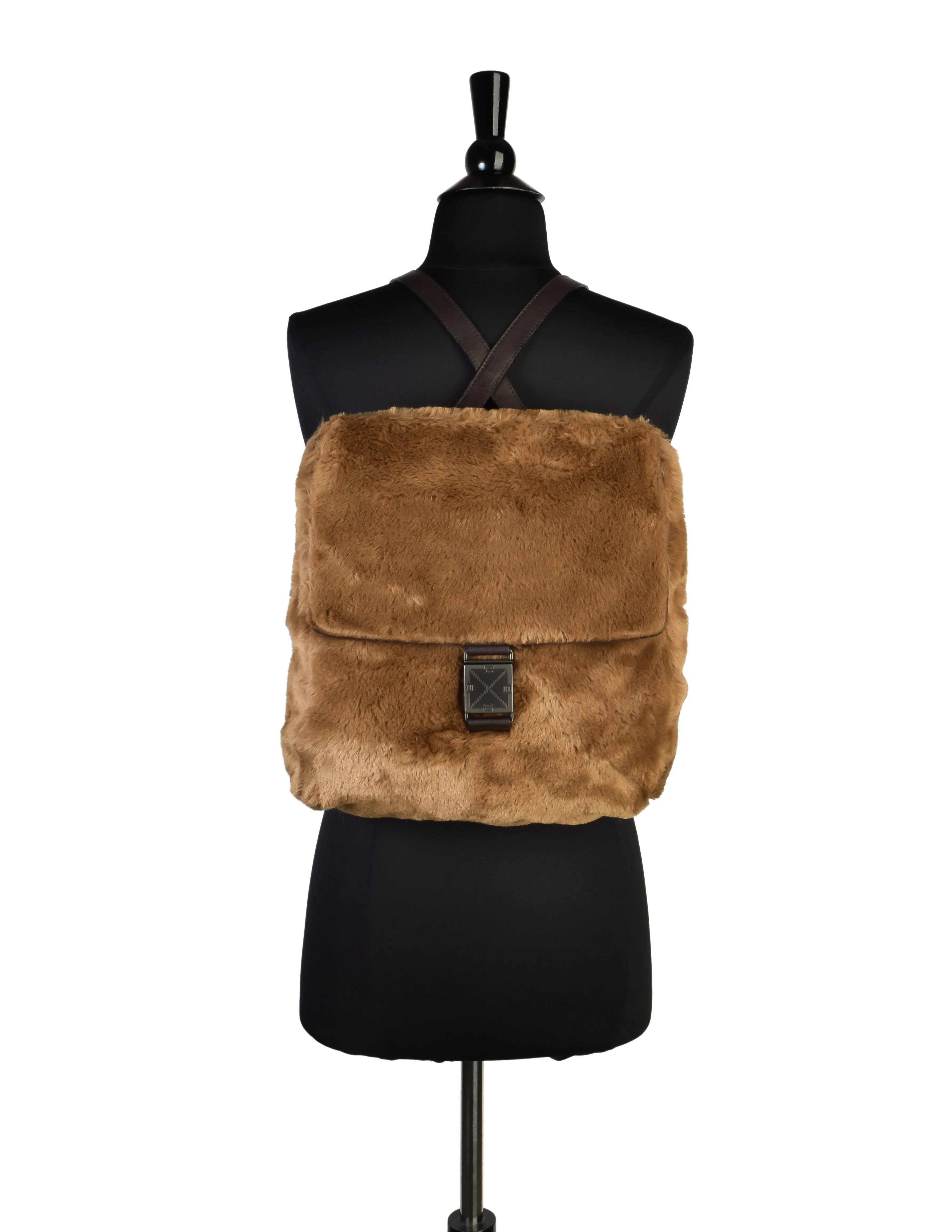 Bottega Veneta Vintage 1990s Brown Faux Fur Leather Backpack