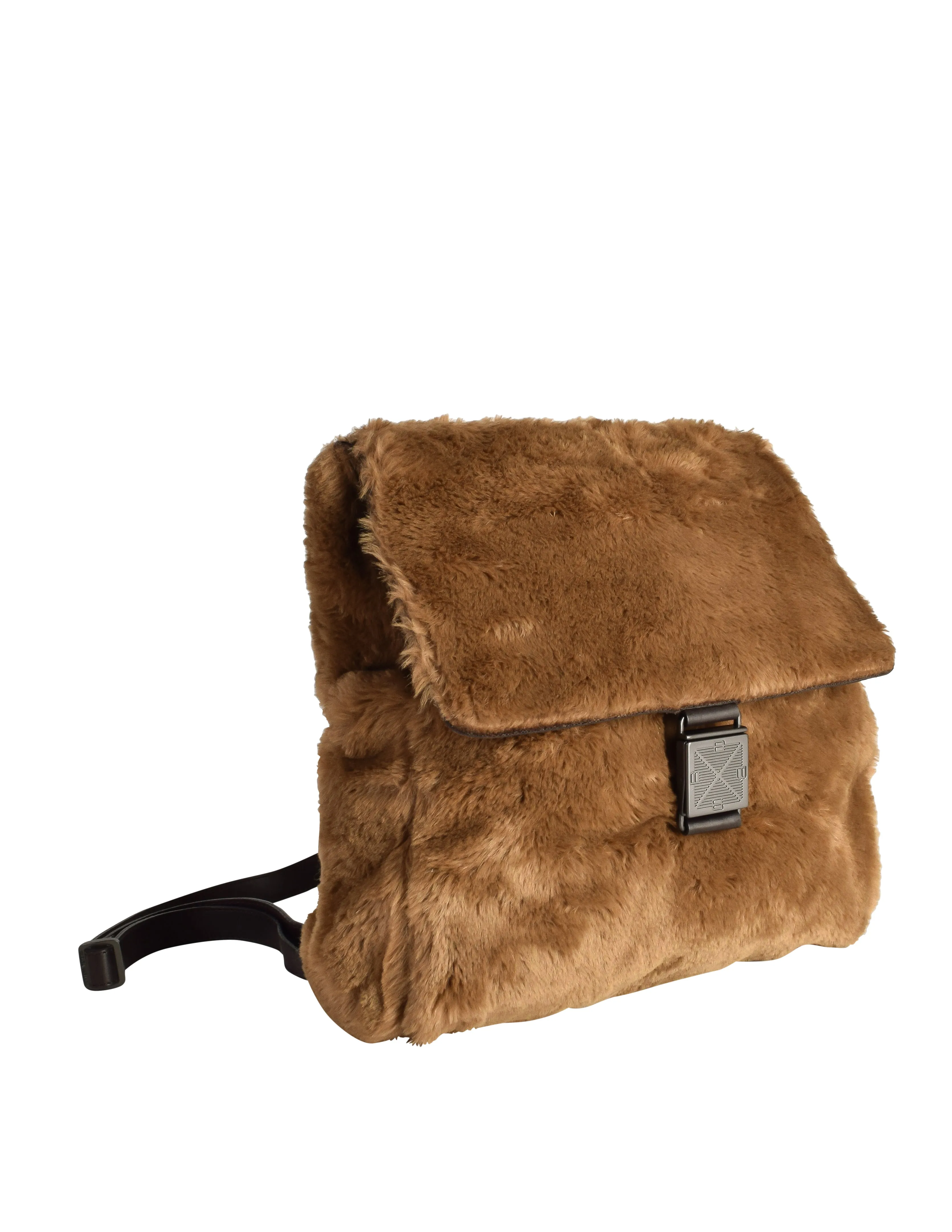 Bottega Veneta Vintage 1990s Brown Faux Fur Leather Backpack