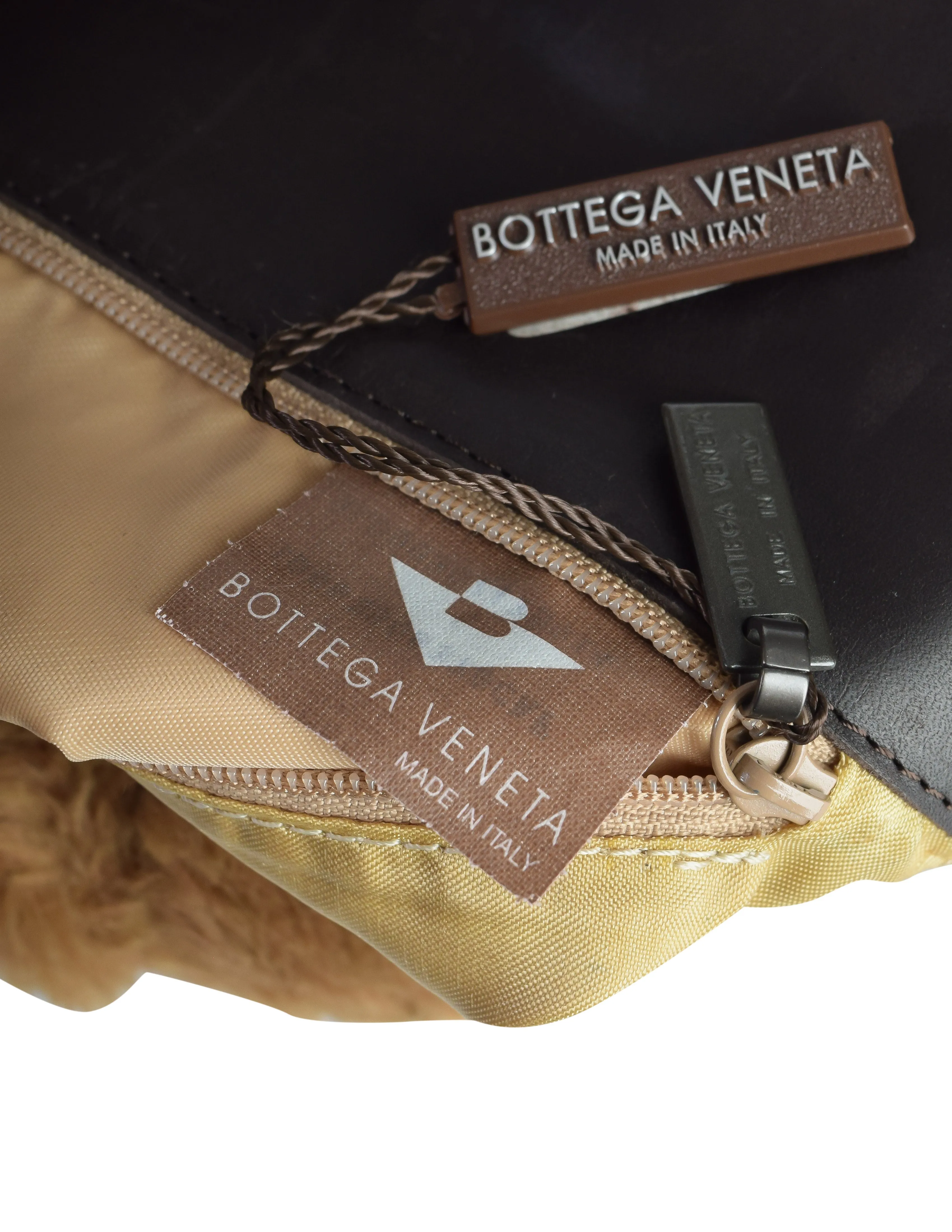 Bottega Veneta Vintage 1990s Brown Faux Fur Leather Backpack