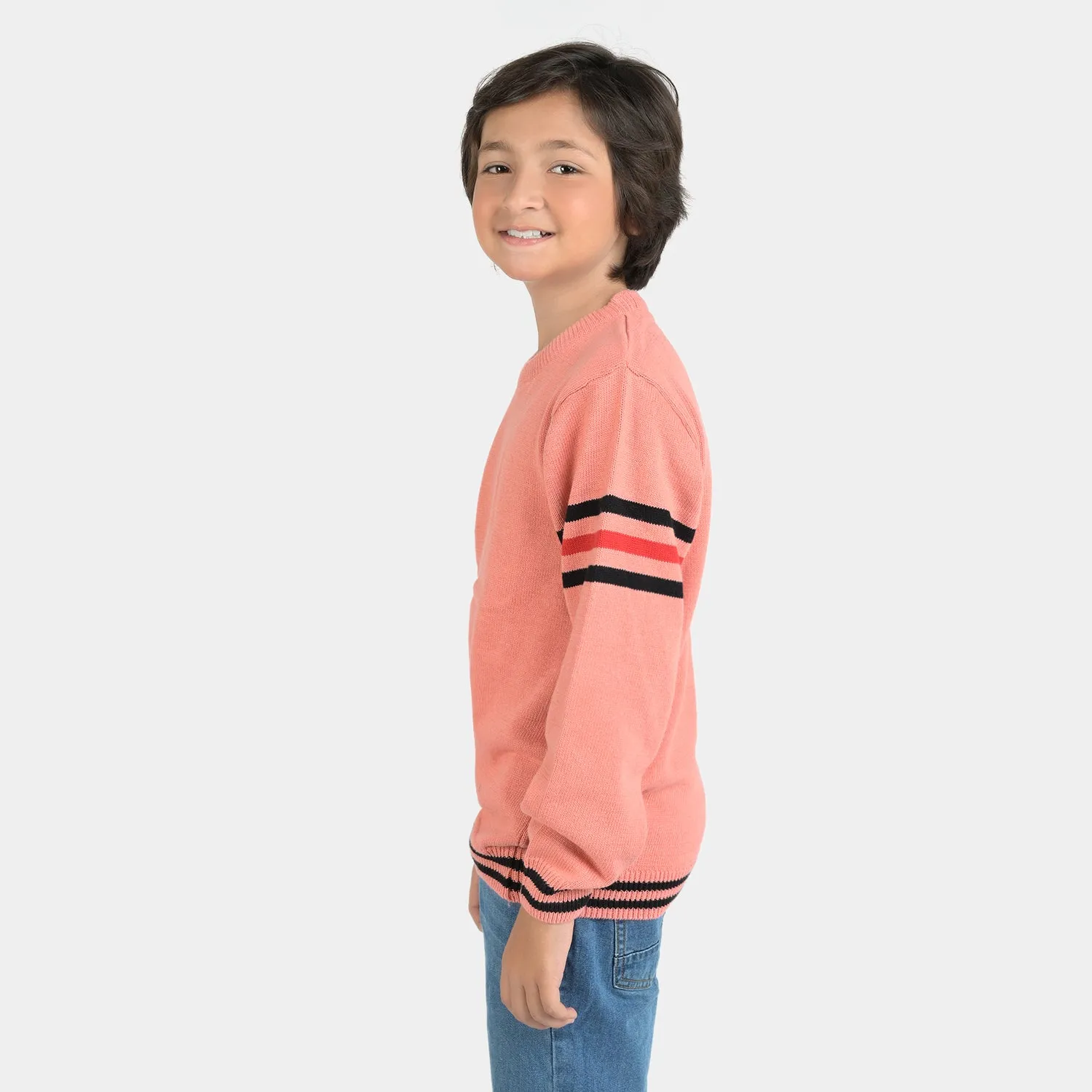 Boys Acrylic Full Sleeves Sweater Striper-Peach