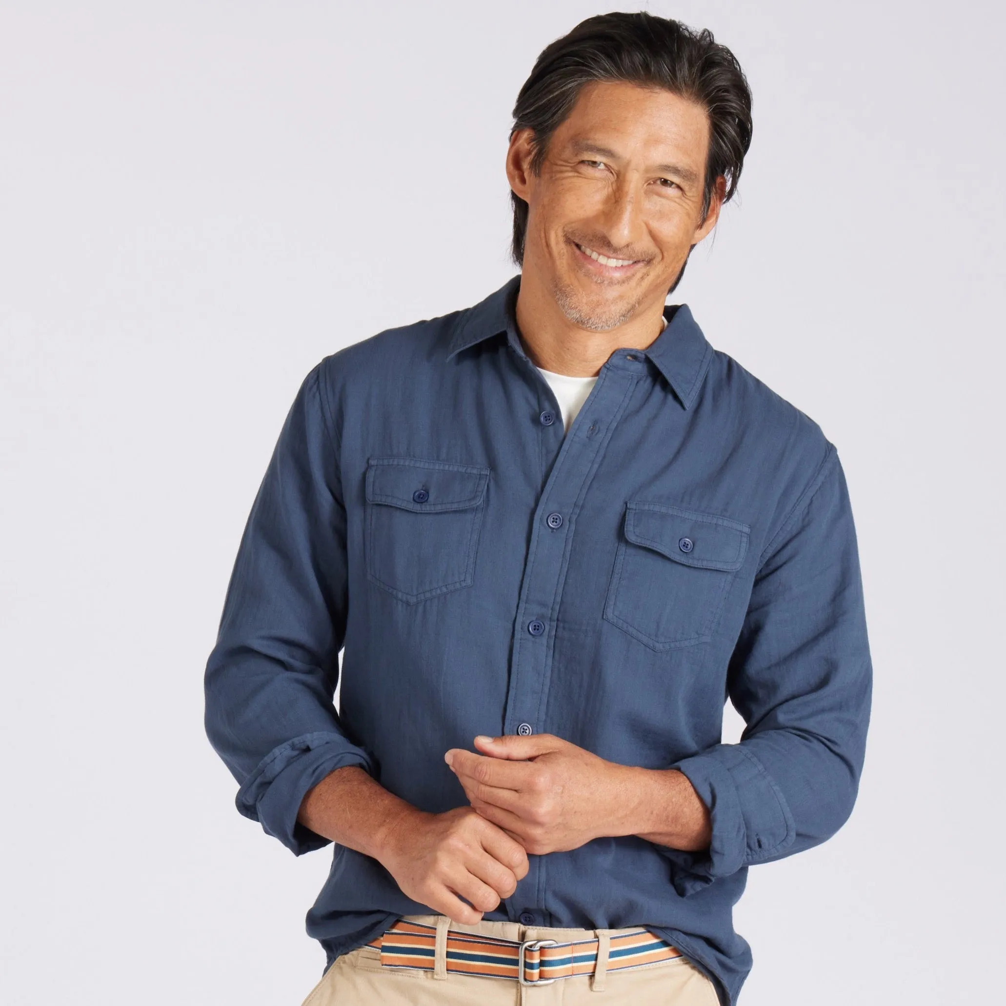 Brando Lightweight Double Cloth Shirt - Midnight Navy