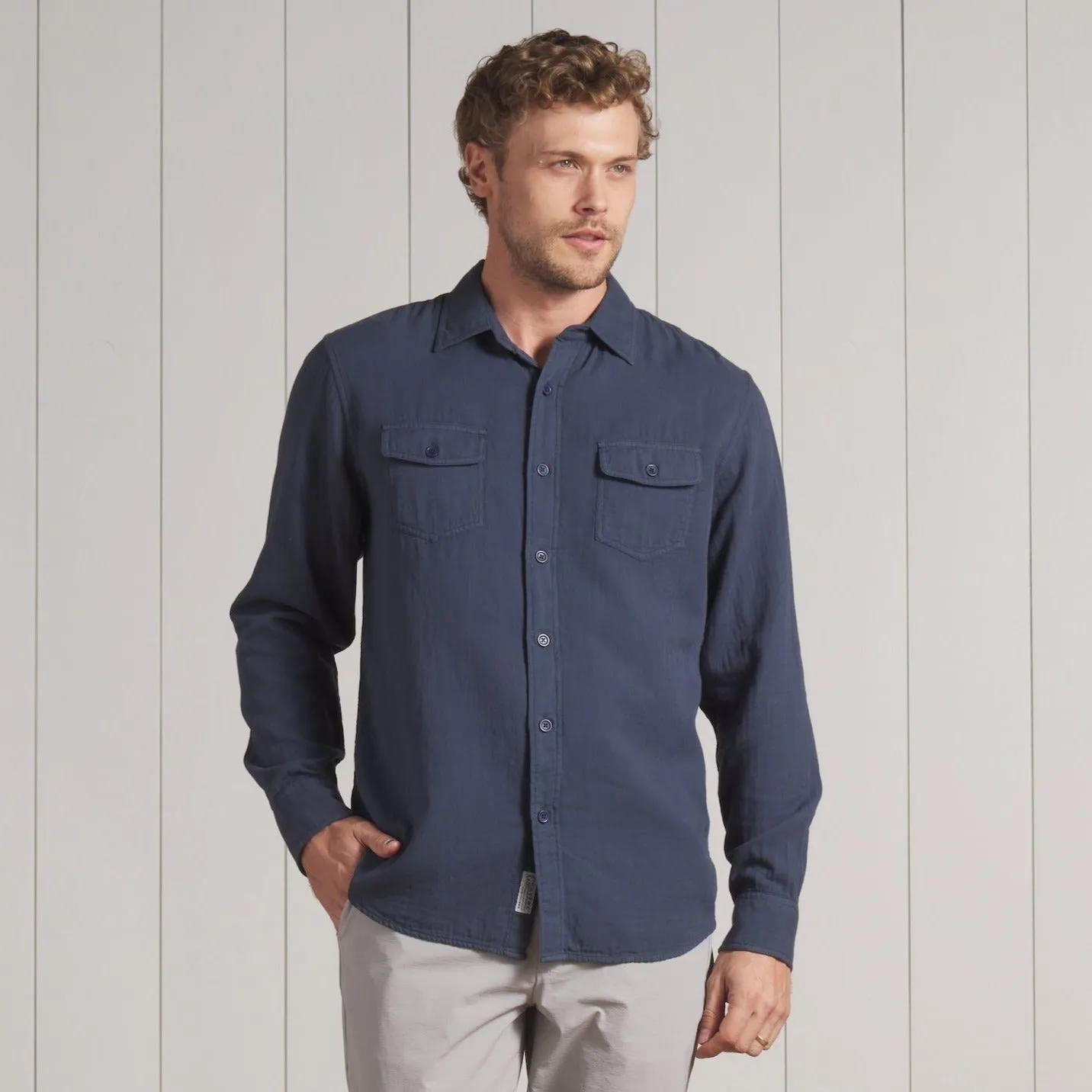 Brando Lightweight Double Cloth Shirt - Midnight Navy