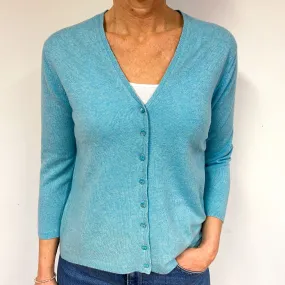 Brora Aqua Green Cashmere V-Neck Cardigan Medium