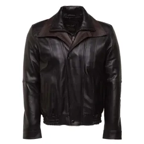 Byrne's brown and black Aviator style leather jacket with spread collars