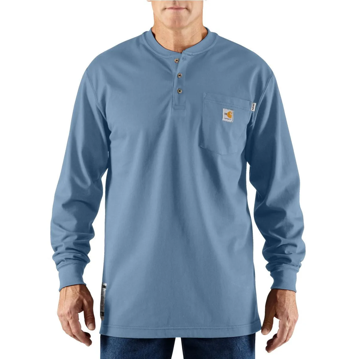 Carhartt Men's Medium Blue Flame-Resistant Carhartt Force Cotton L/S Henley