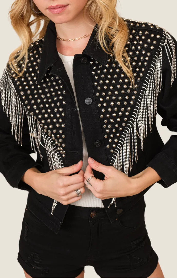 Carly Black Fringe Denim Jacket