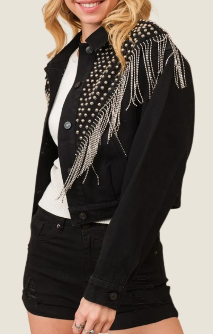 Carly Black Fringe Denim Jacket