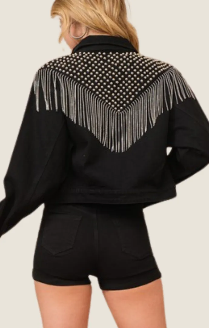 Carly Black Fringe Denim Jacket