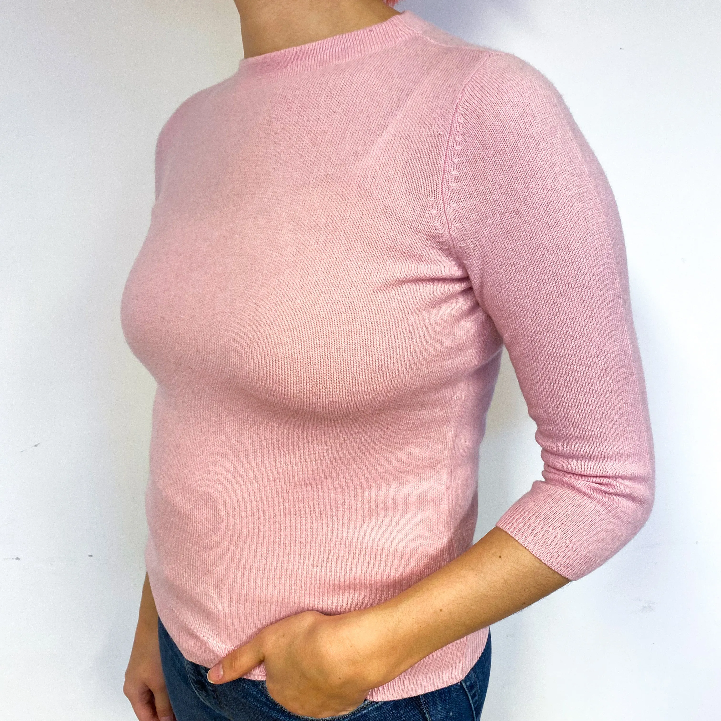 Carnation Pink 3/4 Sleeve Cashmere Crew Neck Jumper Small/Petite