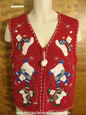 Cartwheeling Snowmen Funny Ugly Sweater Vest for a Christmas Party