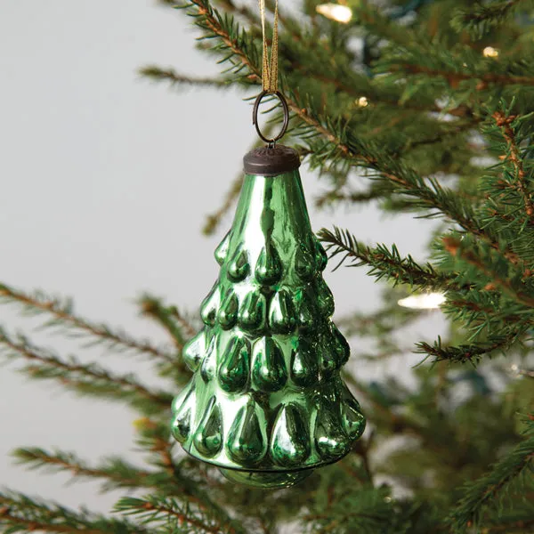 Christmas Tree Mercury Glass Ornament - Set of 4