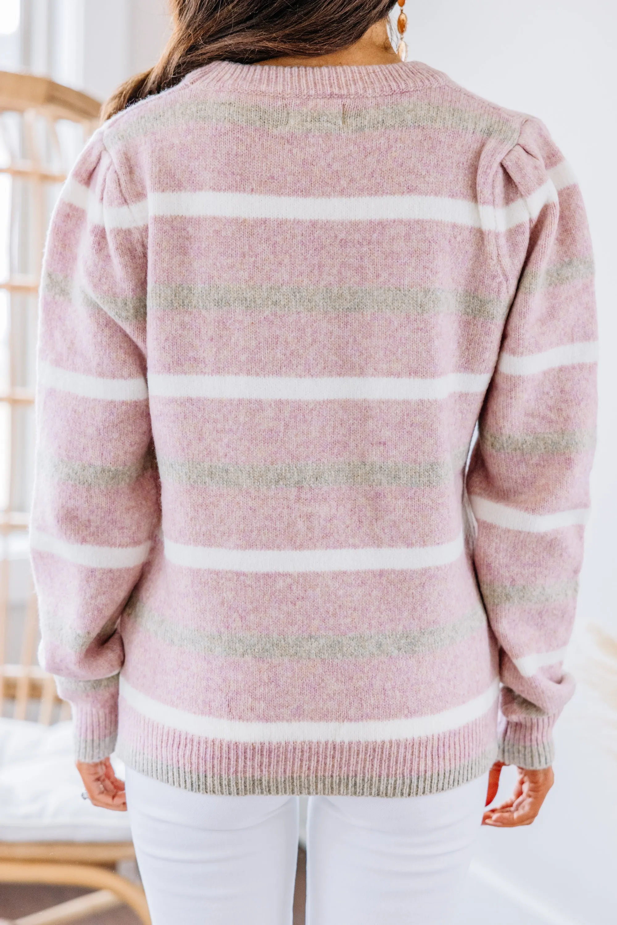 Classic Pop Mauve Pink Striped Sweater