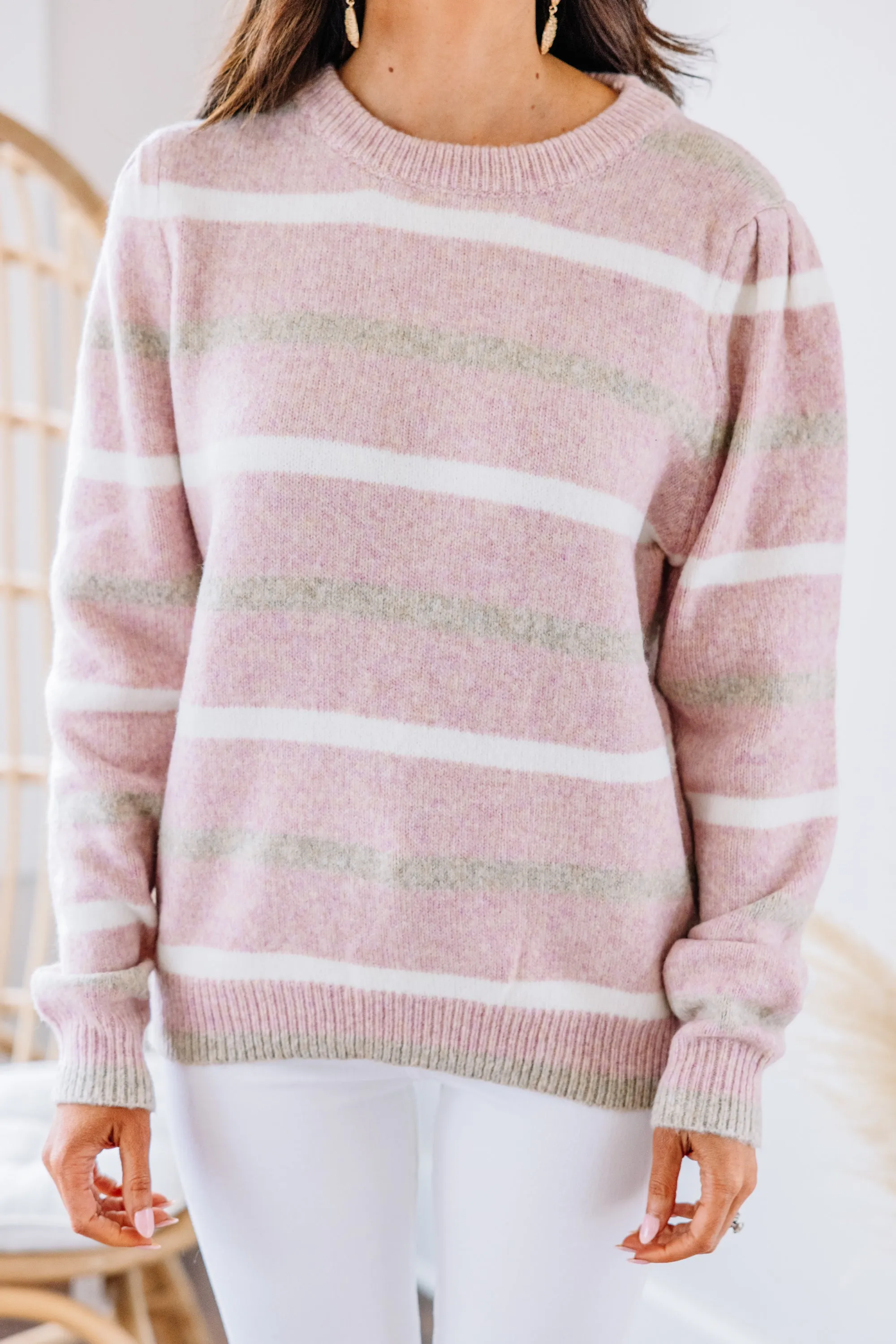 Classic Pop Mauve Pink Striped Sweater