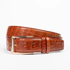 Cognac Genuine Crocodile Belt "Hall"