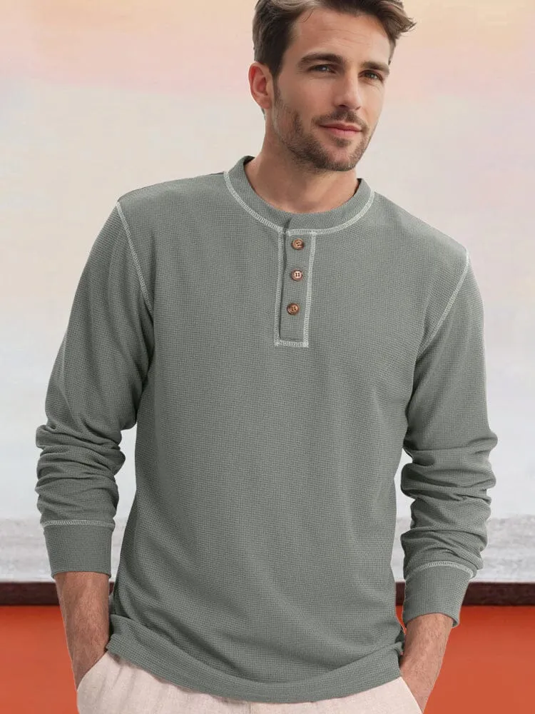 Comfy Versatile Waffle Henley Shirt