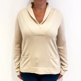 Cream Cashmere Shawl Collar V-Neck Jumper Large