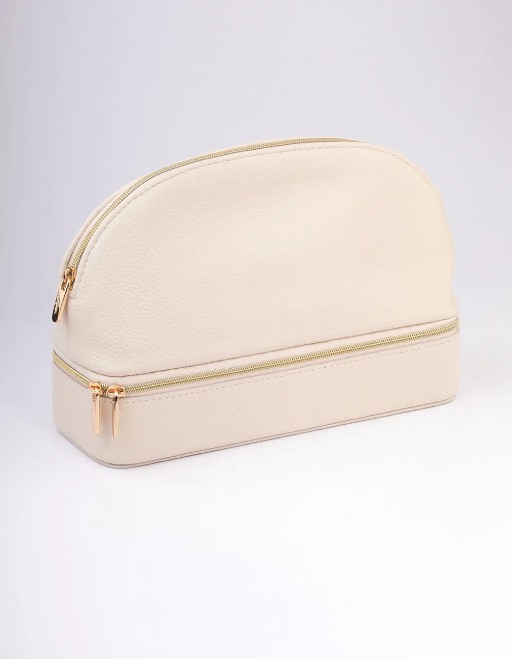 Cream Faux Leather Makeup & Jewellery Case