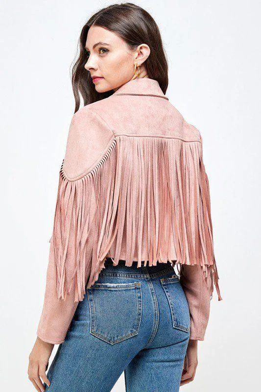 Cropped Suede Fringe Jacket