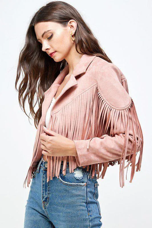 Cropped Suede Fringe Jacket