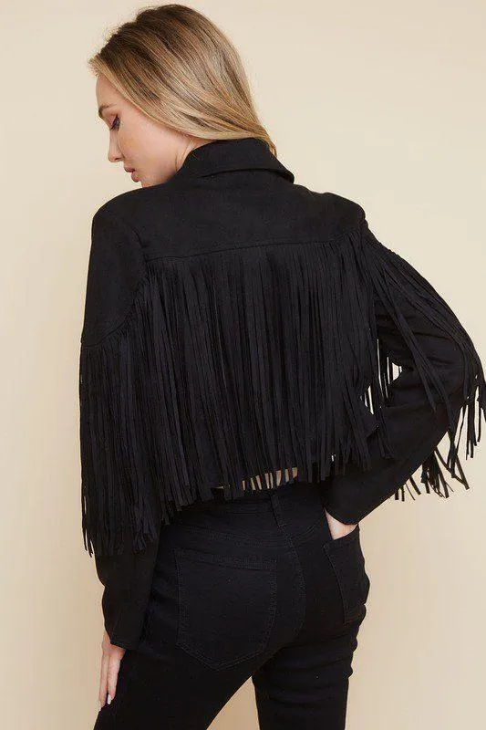 Cropped Suede Fringe Jacket