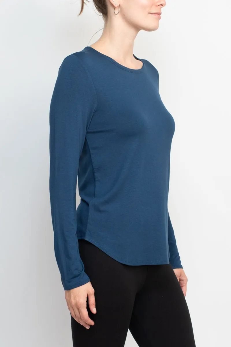 Cupio crew neck long sleeve solid matte jersey top