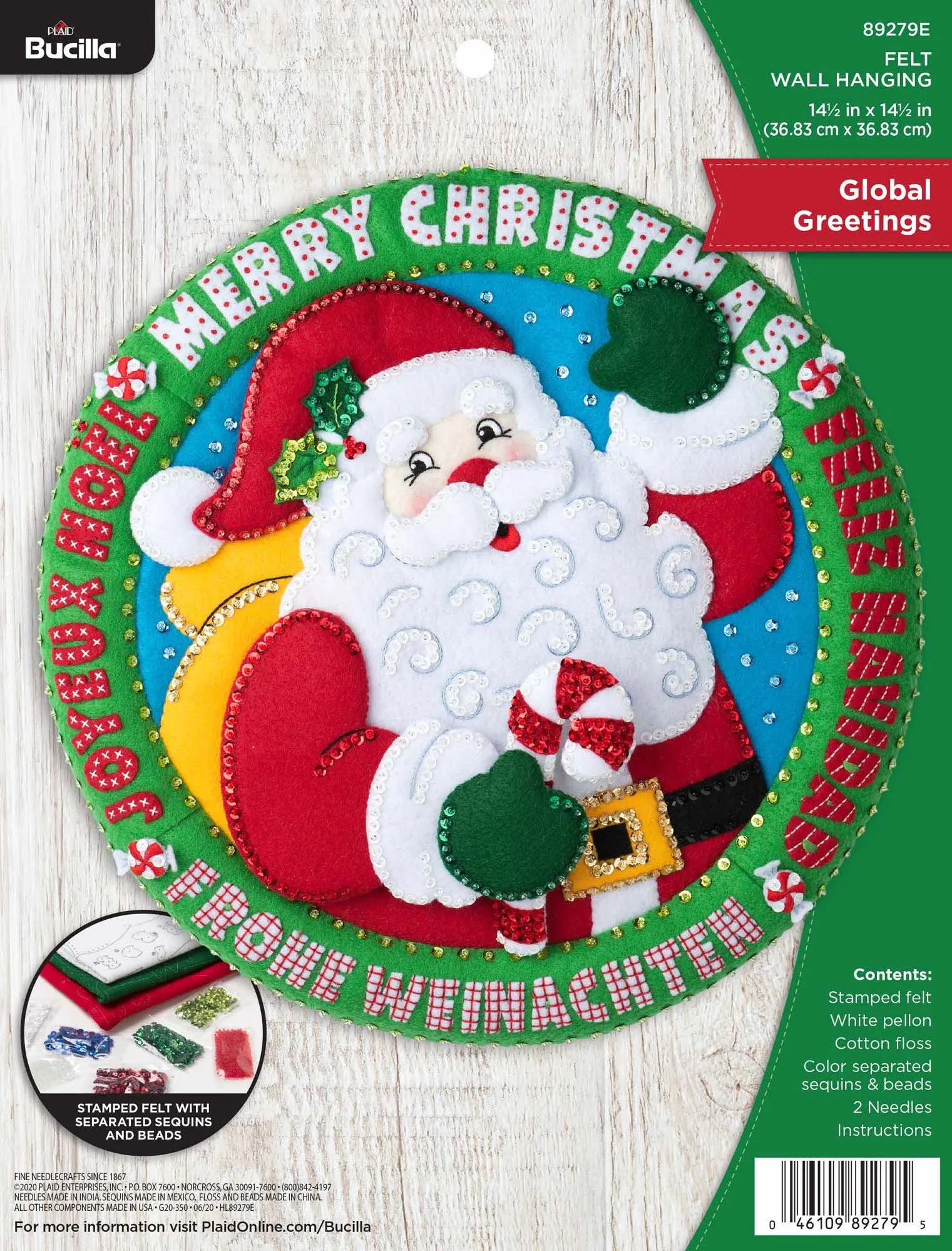 DIY Bucilla Global Greetings Santa Christmas Felt Wall Craft Kit