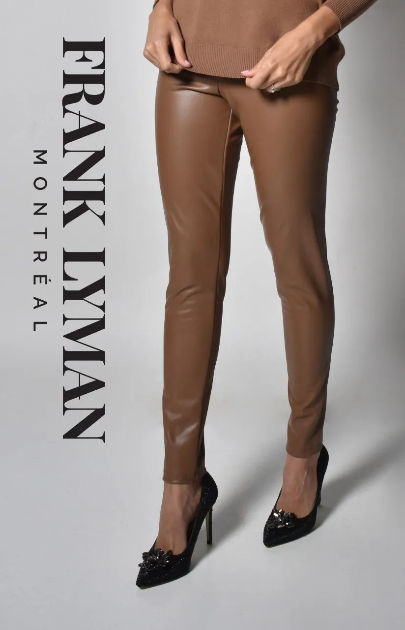 FAUX LEATHER COGNAC PULL ON PANT