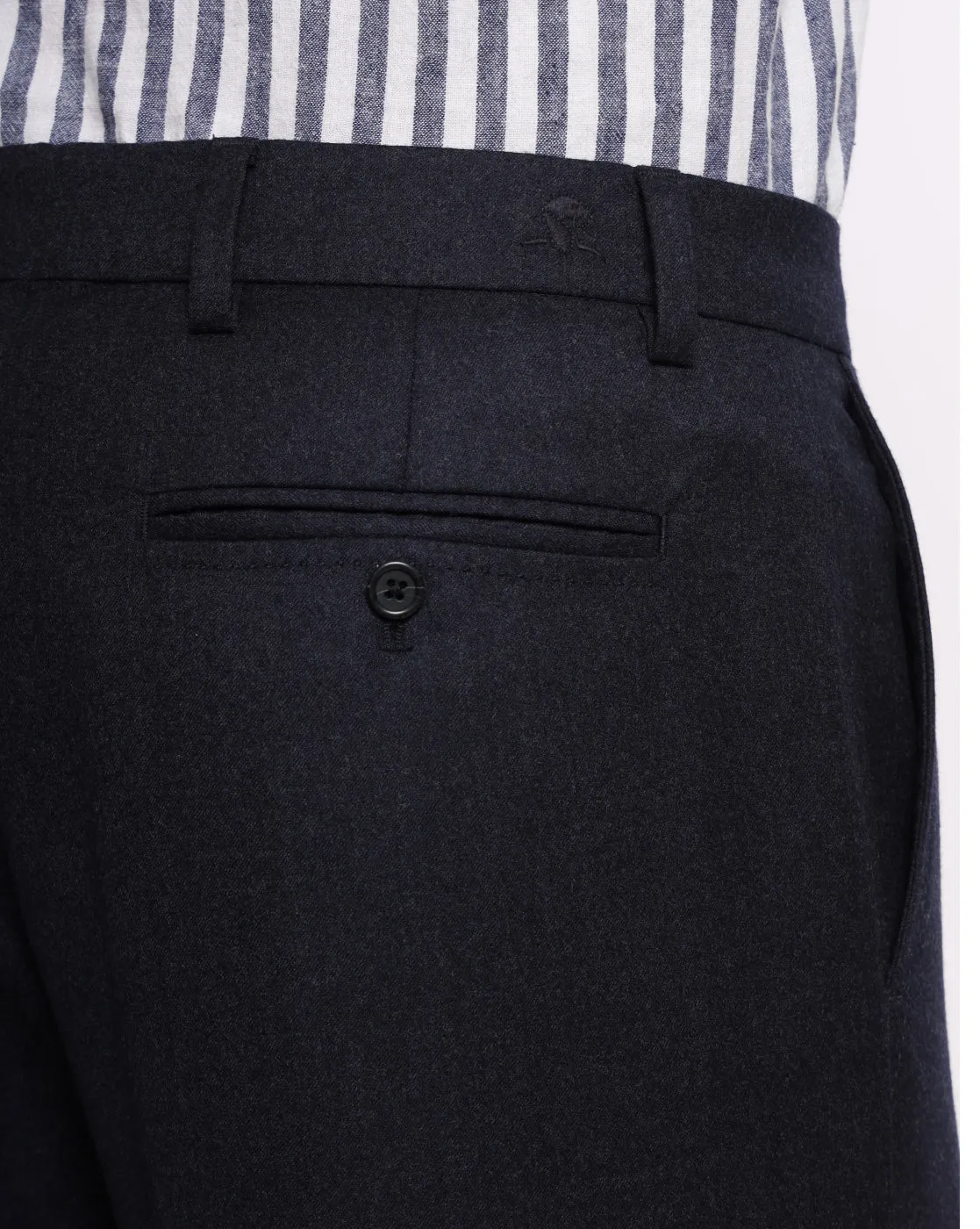 Flat Front Wool Chinos - Deep Navy