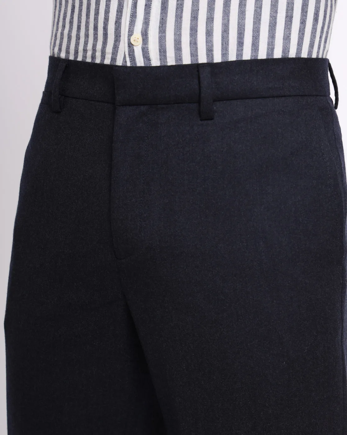 Flat Front Wool Chinos - Deep Navy