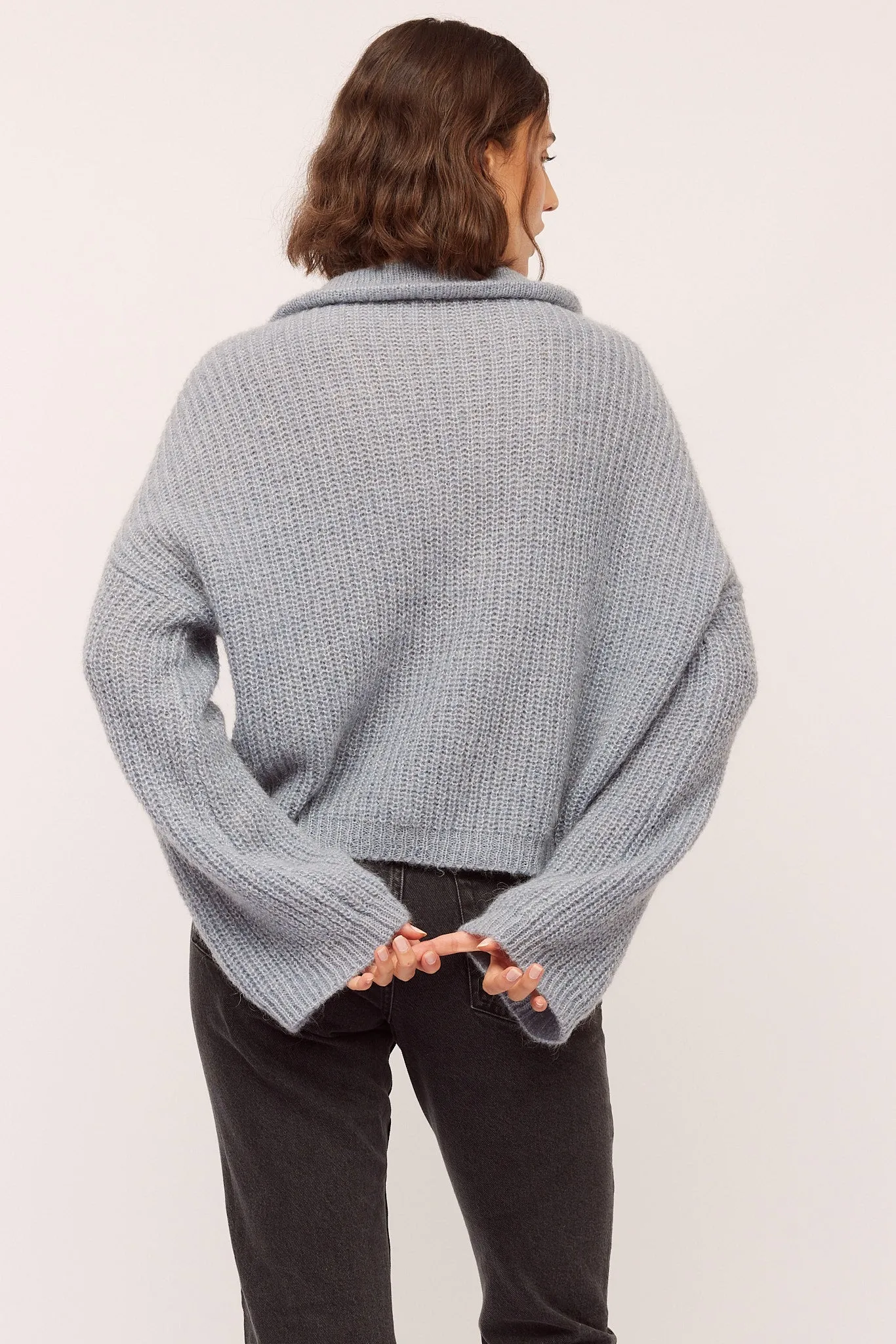 Florie Zip Knit - Greyish Blue