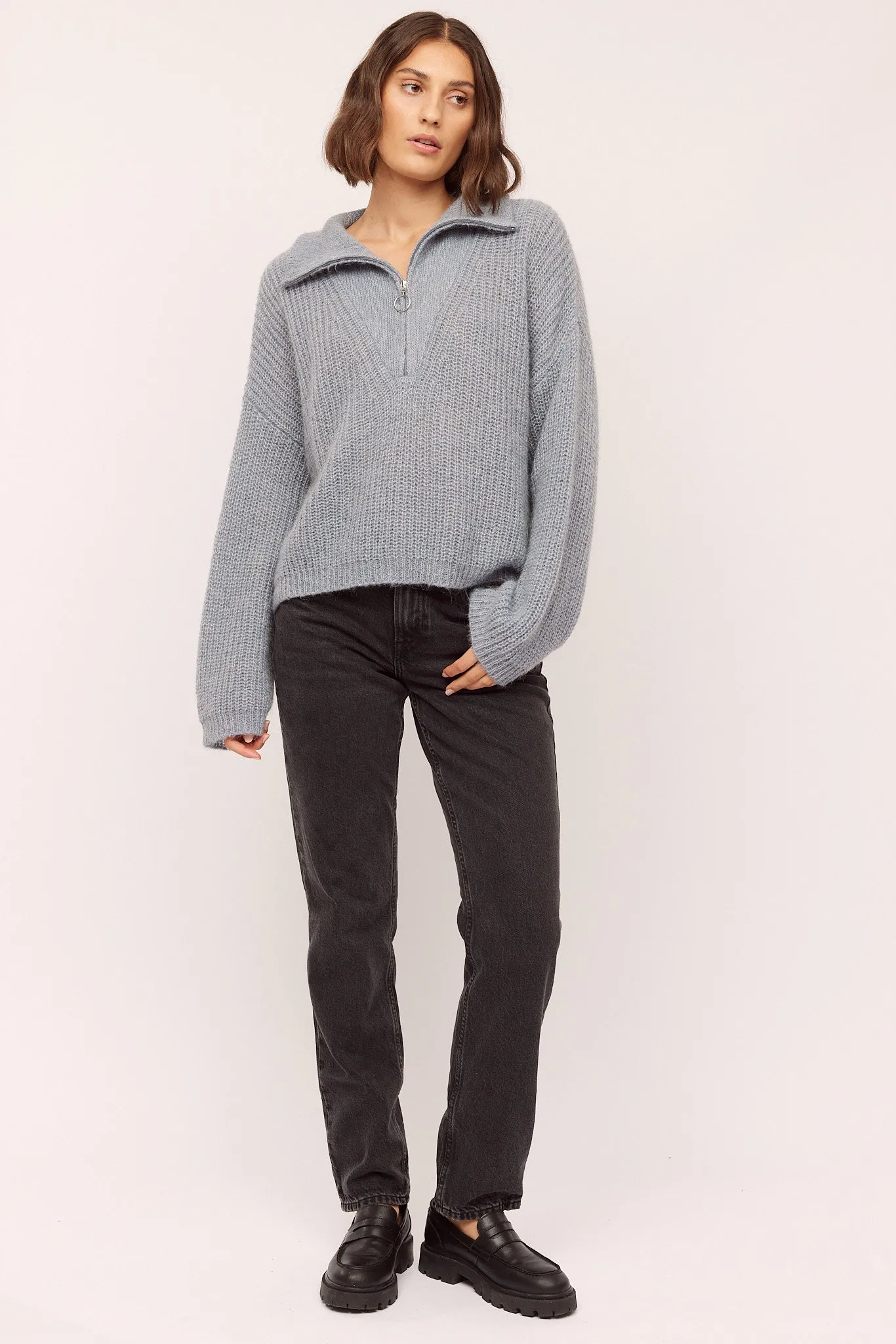 Florie Zip Knit - Greyish Blue