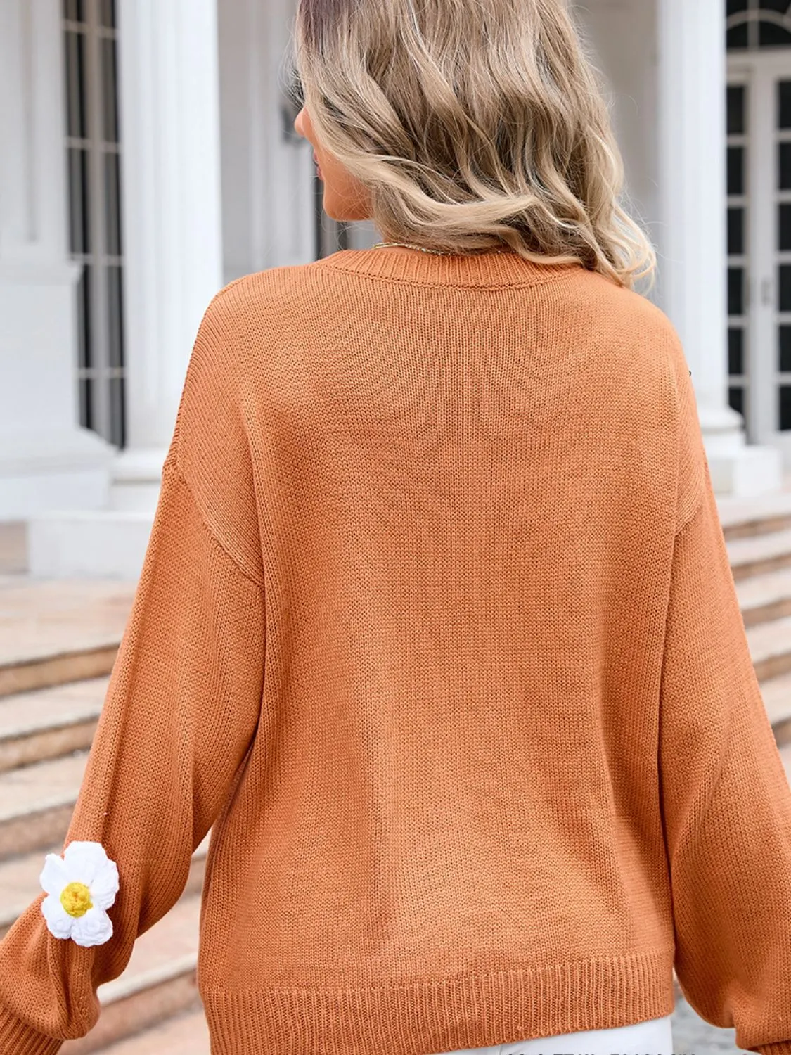 Flower Round Neck Long Sleeve Sweater