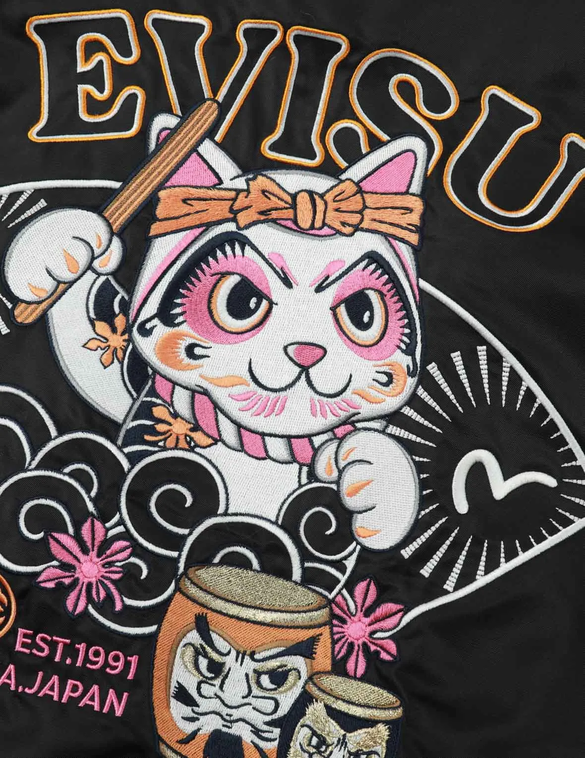 Fortune Cat Drumming Appliqué Souvenir Jacket