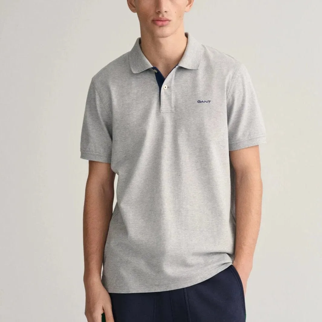 GANT Contrast Piqué Polo Shirt in Grey Melange