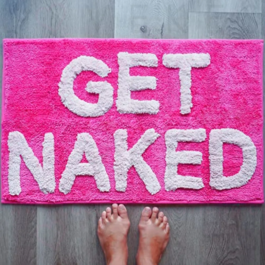 Get Naked Bath Mat Hot Pink Funny Cute Bathroom Rugs Magenta Peach Dark Pink Rug Shower Funny Bathroom Decor for Girls Women Fun Cute Bath Mat Non-Slip Washable Bath Mat College Apartment Decor