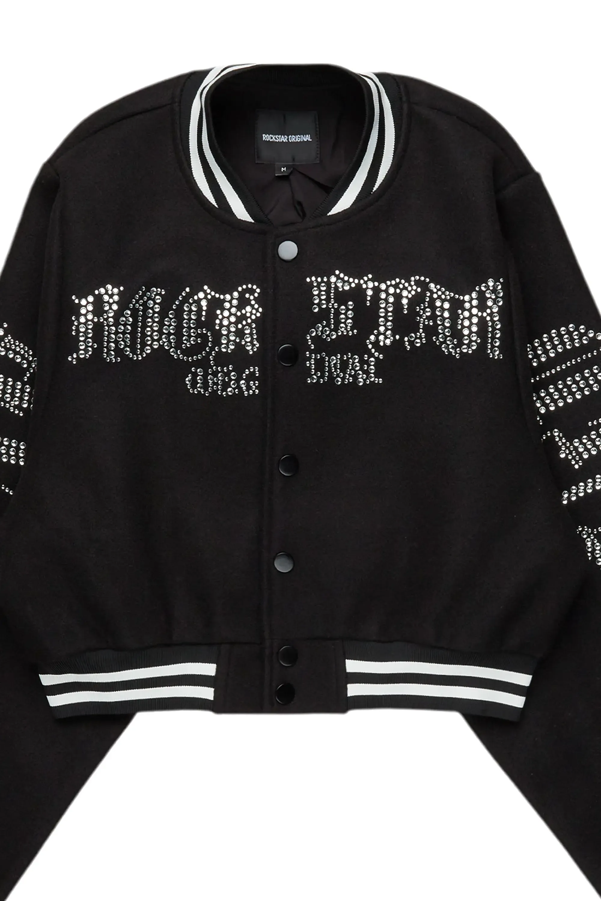 Gianni Black Crop Rhinestone Varsity Jacket