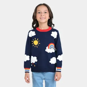 Girls Knitted Sweater Rainbow -NAVY