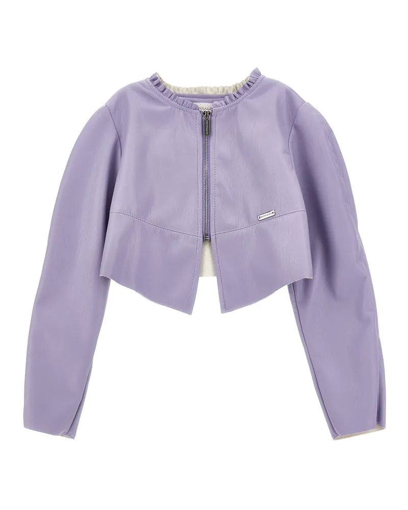 Girls Purple Faux Leather Jacket